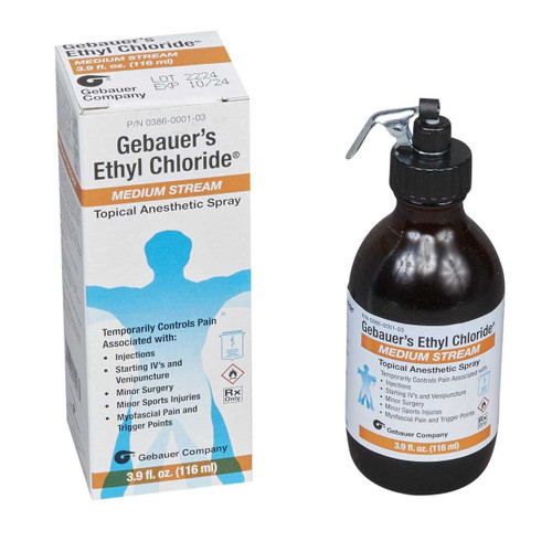 Gebauer's Ethyl Chloride® Ethyl Chloride 100% Medium Stream Bottle 115 mL 0038-6000-103 One Dozen 0038-6000-103 Gebauer's Ethyl Chloride® 454934_DZ