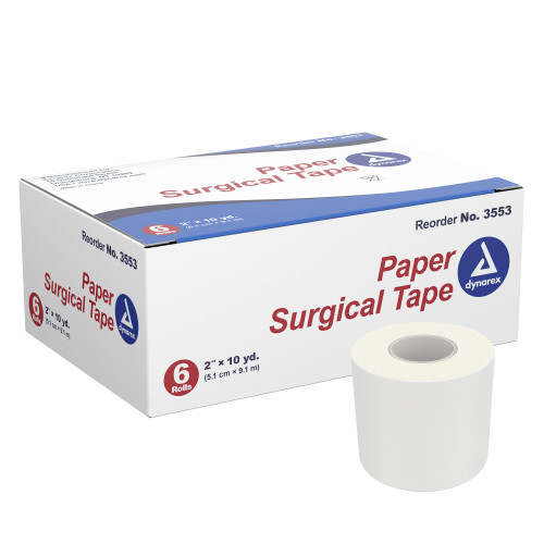 Dynarex Medical Tape White 2 Inch X 10 Yard Paper NonSterile, 3553, Case of 72