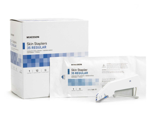 Wound Stapler McKesson Squeeze Handle Stainless Steel Staples Wide Staple 35 Staples 168-35W Box of 12 168-35W McKesson 1094475_BX