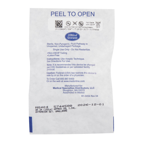 McKesson IV Extension Set Small Bore 60 Inch Tubing Without Filter Sterile, MS404, Case of 50