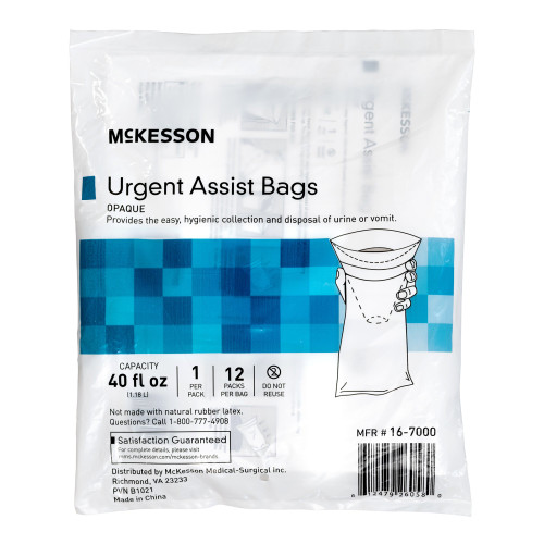McKesson Emesis Bag, Size 7 x 13'', 40 oz., White, Individual Packet, 12 Packs per Bag 16-7000, Case of 240 Bags