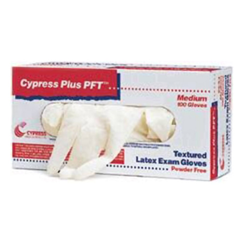 Cypress Plus PFT Exam Glove Large NonSterile Latex Standard Cuff Length Fully Textured Ivory Not Rated, 23-96, Box of 100