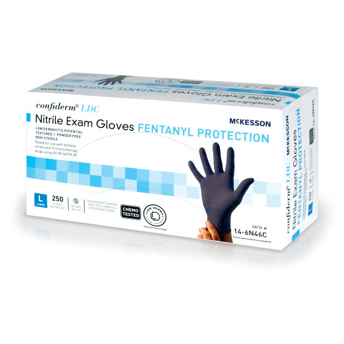 McKesson Confiderm LDC Exam Glove Large NonSterile Nitrile Standard Cuff Length Fully Textured Blue Chemo Tested / Fentanyl Tested, 14-6N46C, Case of 2500