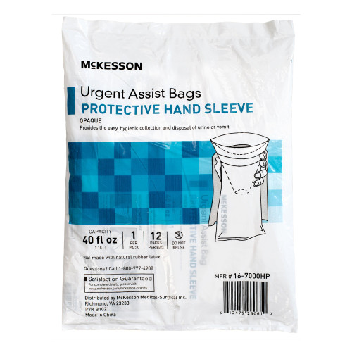 McKesson Emesis Bag, Size 8.25 x 13'', 40 oz., White, Individual Packet 16-7000HP, Bag of 12