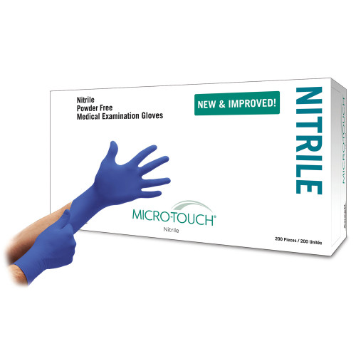 Micro-Touch Nitrile Exam Glove Large NonSterile Nitrile Standard Cuff Length Textured Fingertips Blue Chemo Tested, 6034303, Case of 10