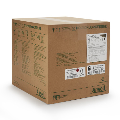 GAMMEX Non-Latex Sensitive Surgical Glove Size 6.5 Sterile Polychloroprene Standard Cuff Length Micro-Textured Cream Chemo Tested, 20277265, Box of 50