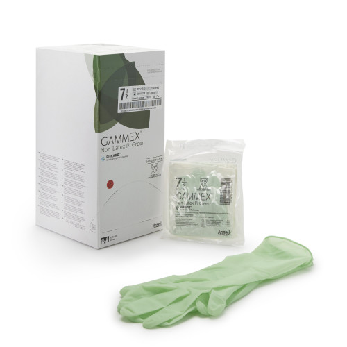 GAMMEX Non-Latex PI Green Surgical Glove Size 7.5 Sterile Polyisoprene Standard Cuff Length Micro-Textured Light Green Chemo Tested, 20685275, Box of 50