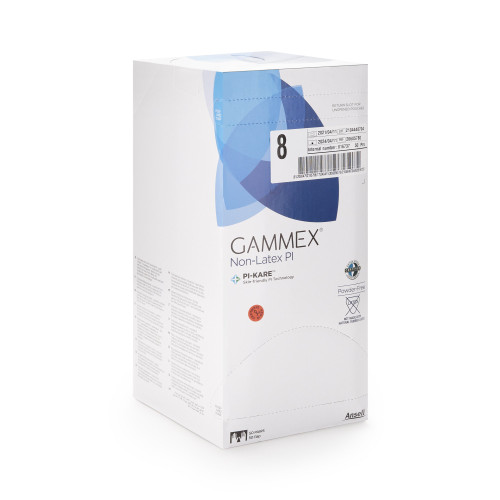 GAMMEX Non-Latex PI Surgical Glove Size 8 Sterile Polyisoprene Standard Cuff Length Micro-Textured White Chemo Tested, 20685780, Box of 50