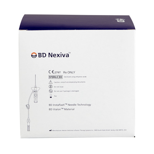 Nexiva Closed IV Catheter 22 Gauge 1 Inch Vialon Biomaterial Winged Hub Blood Control, 383512, Box of 20