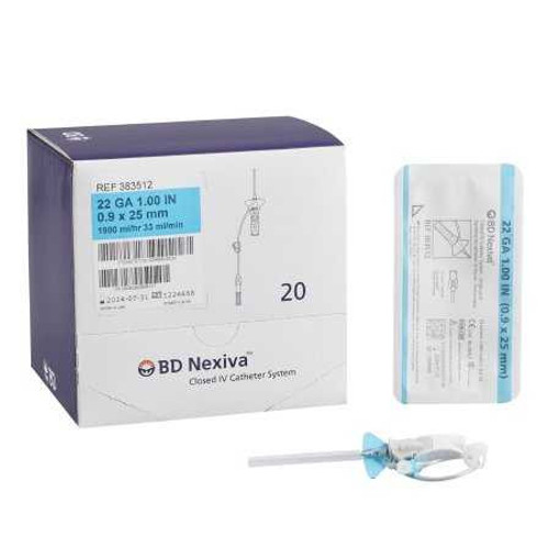Closed IV Catheter Nexiva™ 22 Gauge 1 Inch Sliding Safety Needle 383512 Case of 80 383512 Nexiva™ 711349_CS