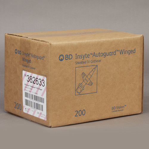 Insyte Autoguard BC Peripheral IV Catheter 20 Gauge 1 Inch BD Vialon Winged Hub Blood Control Push Button Safety, 382633, Case of 200