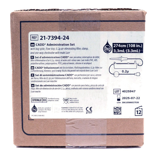 CADD IV Pump Set Pump Without Ports 125 mL / Hr Drip Rate 0.2 Micron Filter 108 Inch Tubing Solution, 21-7394-24, Pack of 1