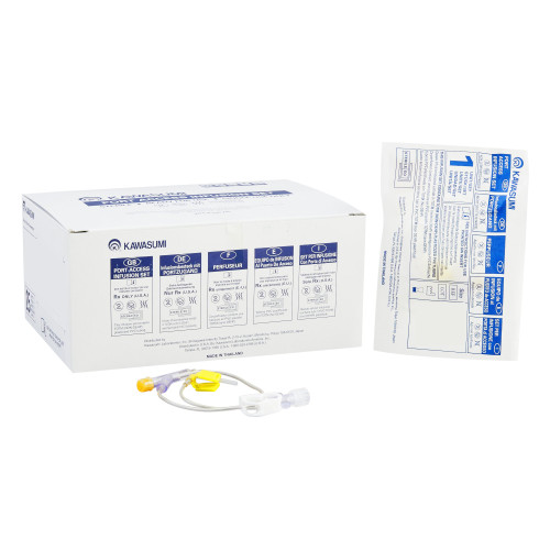 Kawasumi Huber Infusion Set 20 Gauge 1 Inch 11 Inch Tubing Y-Site Port, PI01Y01, Box of 25