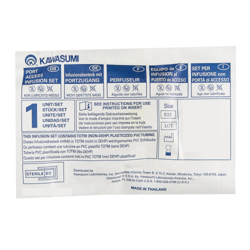 Kawasumi Huber Infusion Set 20 Gauge 1 Inch 11 Inch Tubing Y-Site Port, PI01Y01, Box of 25