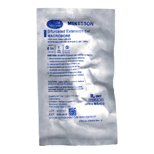 McKesson IV Extension Set Macro Bore 6 Inch Tubing Without Filter Sterile, MS409, Case of 50