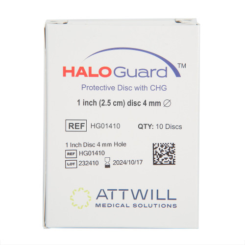 HaloGUARD Antimicrobial Protective Disc CHG (Chlorhexidine Gluconate) 1 Inch Disc / 4 mm Hole Diameter Sterile, HG01410, Case of 400