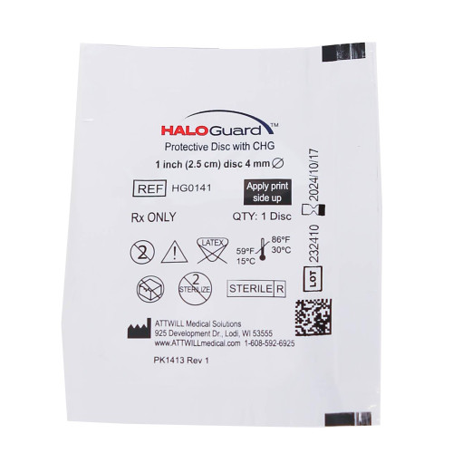 HaloGUARD Antimicrobial Protective Disc CHG (Chlorhexidine Gluconate) 1 Inch Disc / 4 mm Hole Diameter Sterile, HG01410, Case of 400
