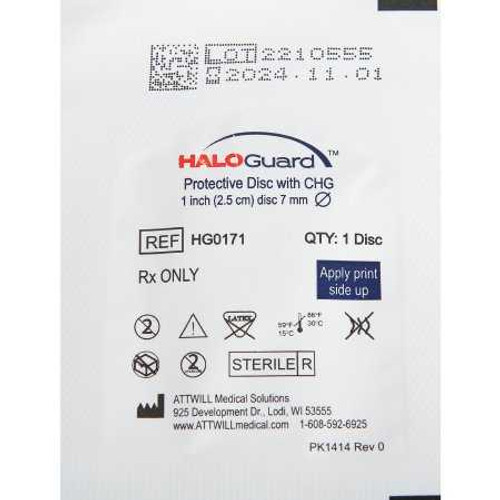 I.V. Dressing with CHG HaloGUARD™ Foam 1 Inc Disk with 7 mm Hole Sterile HG01710 Box of 10 HG01710 HaloGUARD™ 1224861_BX I.V. Dressing with CHG HaloGUARD™ Foam 1 Inc Disk with 7 mm Hole Sterile HG01710 Box of 10 HG01710 HaloGUARD™ 1224861_BX