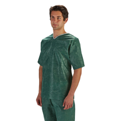 Scrub Shirt Barrier M Green 3 Pockets Short Set-in Sleeve Unisex 18620 Bag of 12