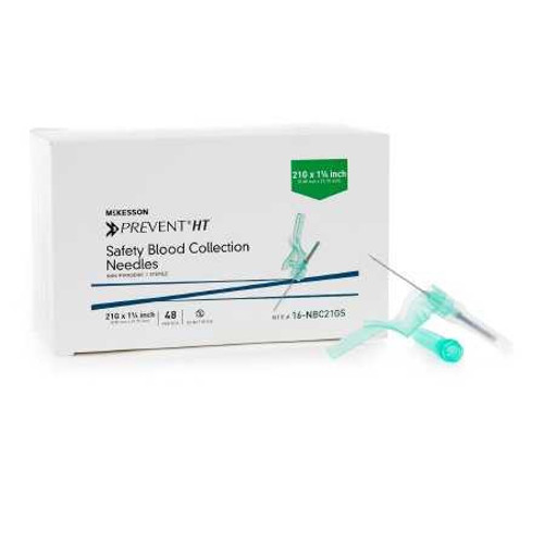 McKesson Prevent® HT Blood Collection Needle 21 Gauge 1-1/4 Inch Needle Length Safety Needle Without Tubing Sterile 16-NBC21GS Box of 48 16-NBC21GS McKesson Prevent® HT 1144300_BX