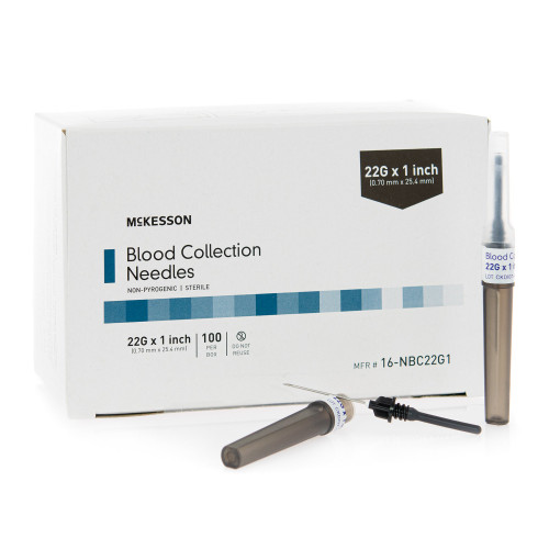 McKesson Safety Blood Collection Needle 22 G x 1'', Conventional, Sterile, 16-NBC22G1, Box of 100