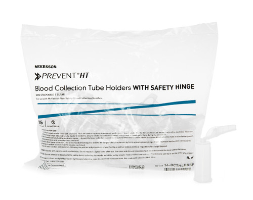 McKesson Prevent HT Safety Blood Collection Tube Holder, Universal Fit, Clear, 16-BCTHLDRSF, Bag of 25
