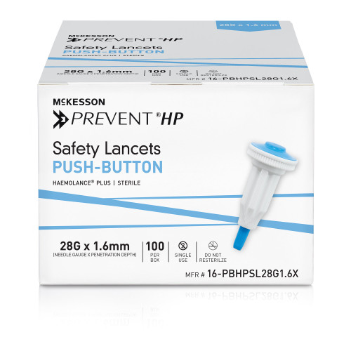 Safety Lancet McKesson Prevent HP 28 G, Retractable, Push-Button Activation, 16-PBHPSL28G1.6X, Case of 2000