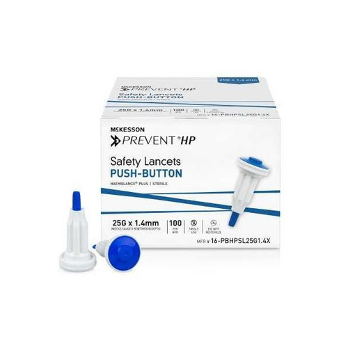 Safety Lancet McKesson Prevent HP 25 G, Retractable, Push-Button Activation, 16-PBHPSL25G1.4X, Box of 100