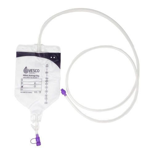 Vesco Medical Enteral Drainage Bag with ENFit Connector 60 Inch Tubing 500 mL Sterile, VED-010EO, Case of 30