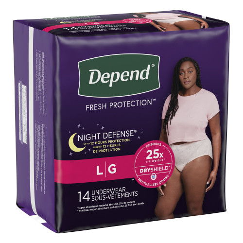 Depend Night Defense Absorbent Underwear Waistband Style Adult Large Female Disposable Heavy Absorbency, 51702, Pack of 14