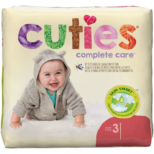Cuties Complete Care Baby Diaper, Size 3, 16 to 28 lbs., Heavy Absorbency, 25 per Pack, Pack of 25
