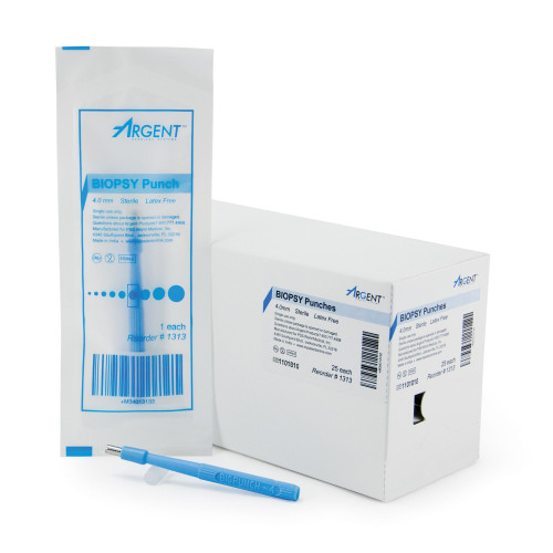 McKesson Argent Biopsy Punch, 4 mm, Sterile, 25 per Box, Box of 25