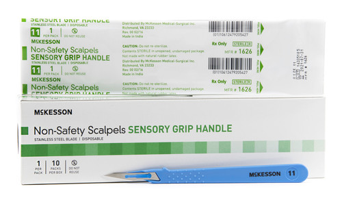 McKesson Scalpel with Sensory Grip Handle, Size No. 11, Sterile10 per Box, Case of 100 Boxes