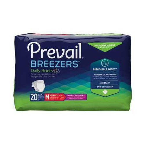 Unisex Adult Incontinence Brief Prevail® Breezers® Medium Disposable Heavy Absorbency PVB-012/3 Case of 80 PVB-012/3 Prevail® Breezers® 1234416_CS