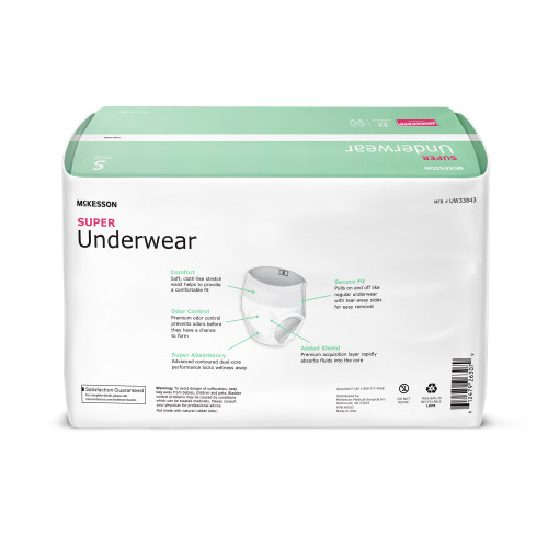 McKesson Absorbent Underwear Pull On with Tear Away Seams Adult Small Unisex Disposable Moderate Absorbency, UW33843, Case of 88