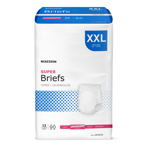 McKesson Incontinence Brief Adult 2X-Large Unisex Disposable Moderate Absorbency, BR30646, Bag of 12
