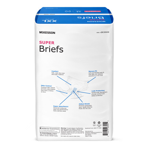 McKesson Incontinence Brief Adult 2X-Large Unisex Disposable Moderate Absorbency, BR30646, Case of 48
