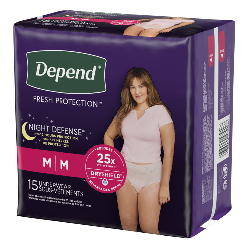 Depend Night Defense Absorbent Underwear Waistband Style Adult Medium Female Disposable Heavy Absorbency, 51703, Case of 60