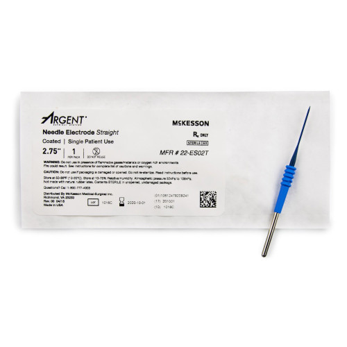 Needle Electrode McKesson Argent Coated Stainless Steel Straight Needle Tip Disposable Sterile 22-ES02T Box of 12