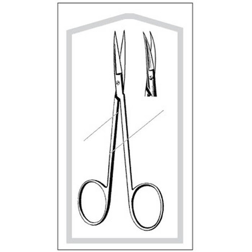 Iris Scissors Econo 4-1/2 Inch Length Floor Grade Stainless Steel Sterile Finger Ring Handle Curved Sharp Tip / Sharp Tip 96-2507 Box of 25