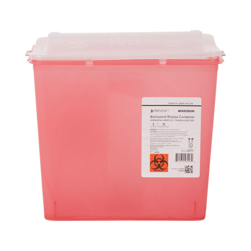 McKesson Prevent Sharps Container Translucent Red Base 9-1/4 H X 10 W X 6 D Inch Horizontal Entry 2 Gallon, 2271, Pack of 1