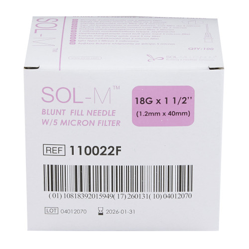 SOL-M Blunt Fill Needle 18 Gauge Blunt, 110022F, Case of 1000