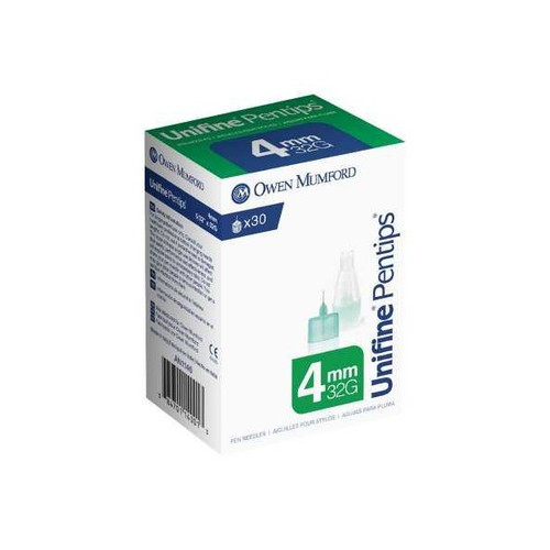 Standard Insulin Pen Needle Unifine Pentips 32G x 4 mm, NonSafety AN 1140 Box of 30