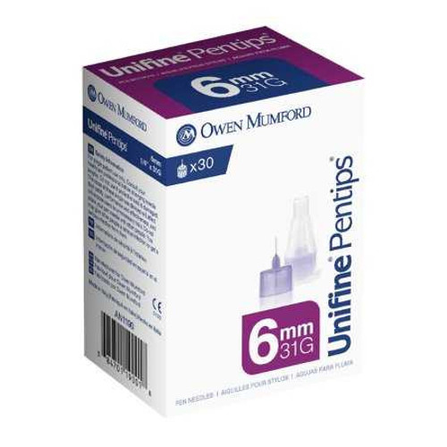 Standard Insulin Pen Needle Unifine® Pentips® 31 Gauge 6 mm Length NonSafety AN 1190 Box of 30 AN 1190 Unifine® Pentips® 1233071_BX