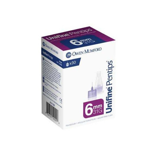 Standard Insulin Pen Needle Unifine Pentips 31G x 6 mm, NonSafety AN 1190 Box of 30