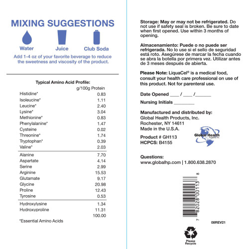 LiquaCel Oral Supplement Unflavored Liquid 32 oz. Bottle, GH-113, Case of 6