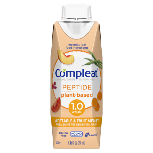 Tube Feeding Formula Compleat® Peptide 1.0 Vegetable / Fruit Medley Flavor Liquid 250 mL Reclosable Carton 00043900836065 Pack of 1 00043900836065 Compleat® Peptide 1.0 1228009_EA Tube Feeding Formula Compleat® Peptide 1.0 Vegetable / Fruit Medley Flavor Liquid 250 mL Reclosable Carton 00043900836065 Pack of 1 00043900836065 Compleat® Peptide 1.0 1228009_EA