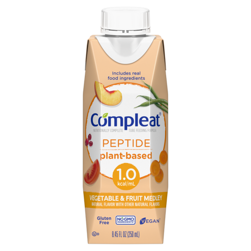 Tube Feeding Formula Compleat® Peptide 1.0 Vegetable / Fruit Medley Flavor Liquid 250 mL Reclosable Carton 00043900836065 Case of 24 00043900836065 Compleat® Peptide 1.0 1228009_CS Tube Feeding Formula Compleat® Peptide 1.0 Vegetable / Fruit Medley Flavor Liquid 250 mL Reclosable Carton 00043900836065 Case of 24 00043900836065 Compleat® Peptide 1.0 1228009_CS