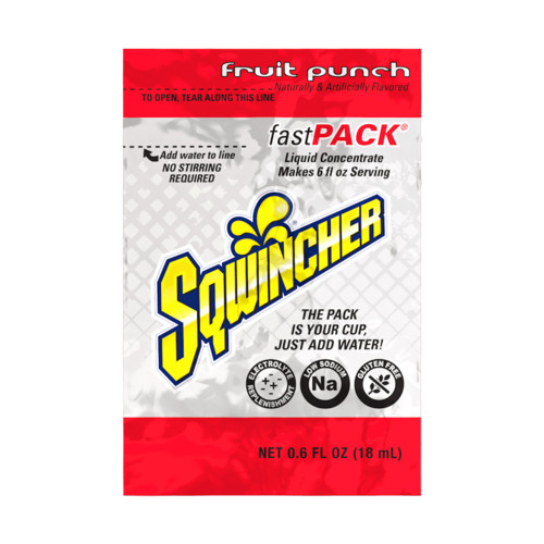 Oral Electrolyte Solution Sqwincher Fast Pack Fruit Punch Flavor 0.6 oz. Electrolyte 159015305 Box of 50