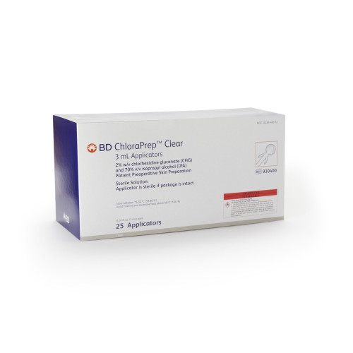 ChloraPrep Clear Skin Prep Solution 3 mL Foam Applicator 2% / 70% Strength CHG (Chlorhexidine Gluconate) / Isopropyl Alcohol Sterile, 930400, Case of 100